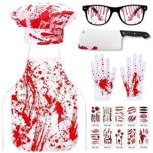 2584 15pcs Halloween Butcher Costume Set, Butcher Apron Hat